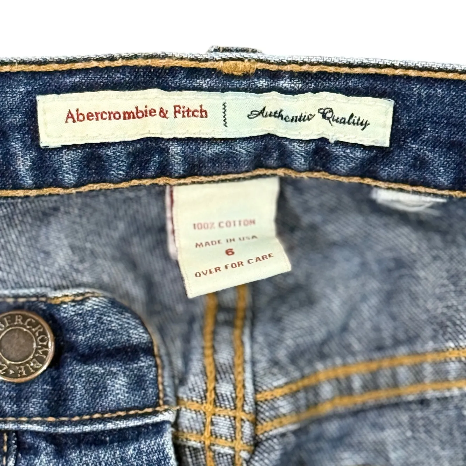 Vintage Y2K Abercrombie Fitch Womens Blue Denim Button Fly Capri Cropped Jeans 6 - Image 5