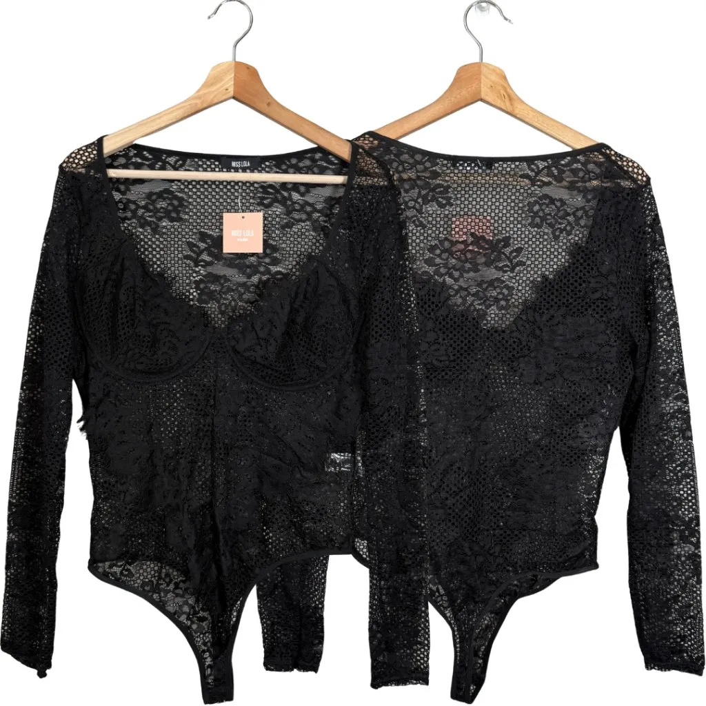 Miss Lola Long Sleeve Lace Sheer Bodysuit Women's 2XL Black Underwire Party NWT - Image 2