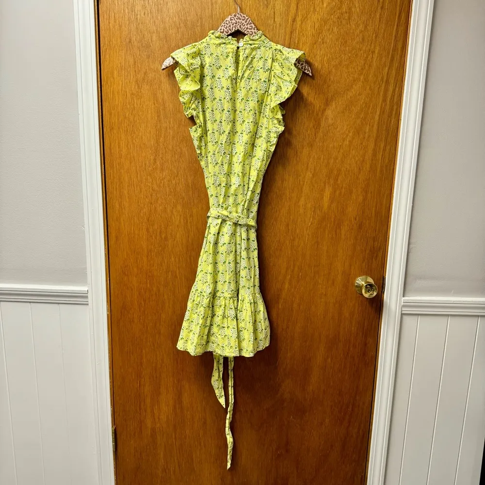 Banjanan Tie Waist Sleeveless Ruffled Floral Mini Dress Yellow Medium M - Image 15