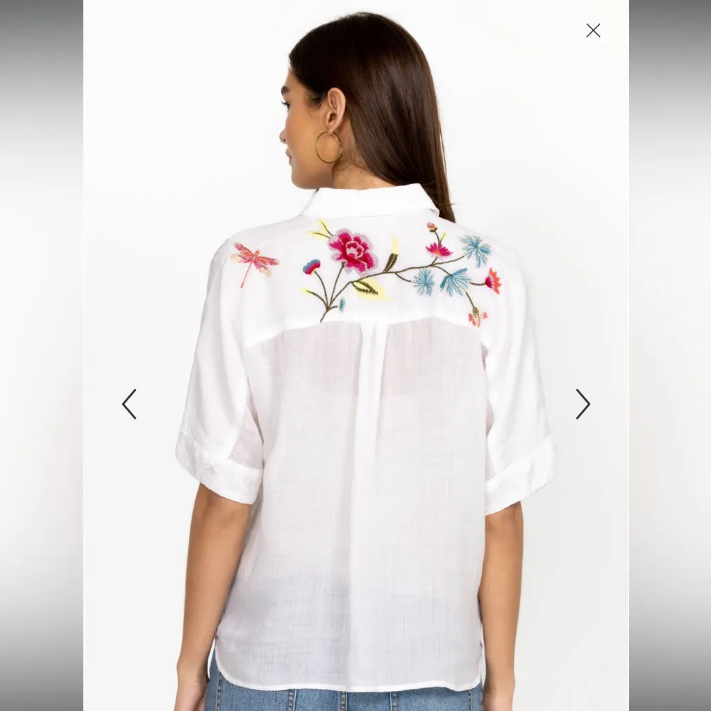 Johnny Was Geniveve Relaxed Dolman Shirt Embroidery Boho Floral collared button - Image 5