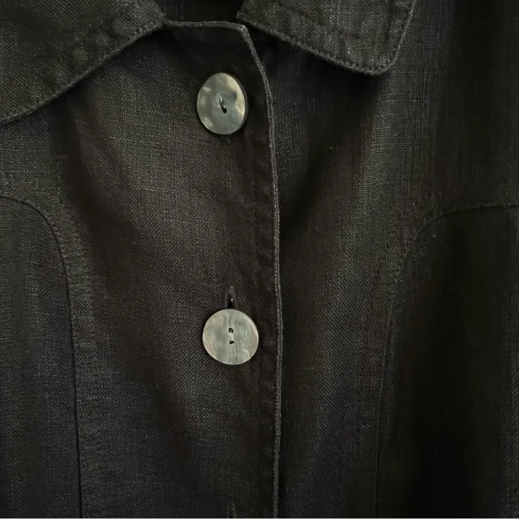 J Jill Womens Linen Button Up Jacket Sz MP Minimalist Capsule Wardrobe Lagenlook Black - Image 4