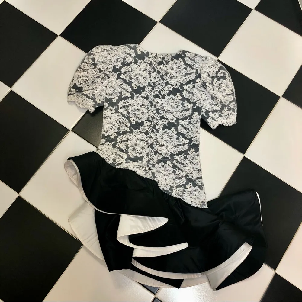 Vintage 80s does 60s Lillie Rubin Tent Dress Asymmetrical Ruffle Short Sleeve M - Image 12