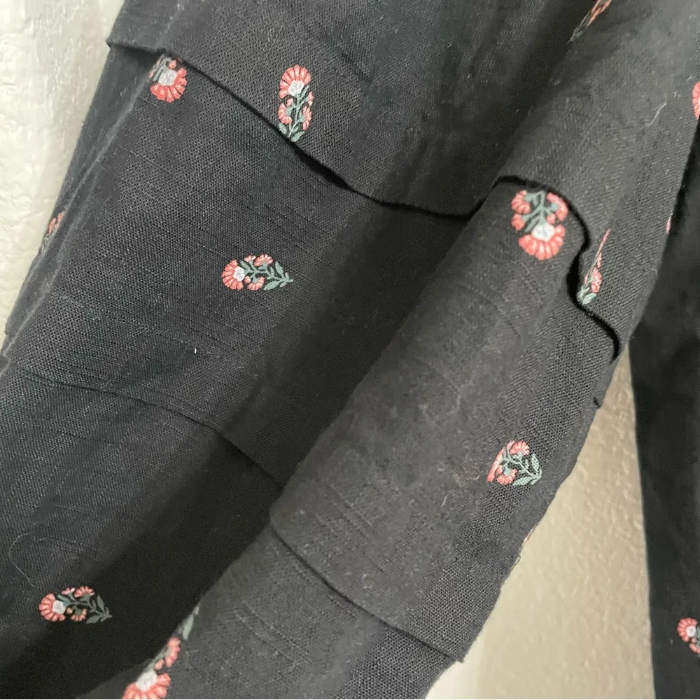 Old Navy Womens Shirt Black Floral Embroidered Poet Puff Sleeve Size Large - Image 8