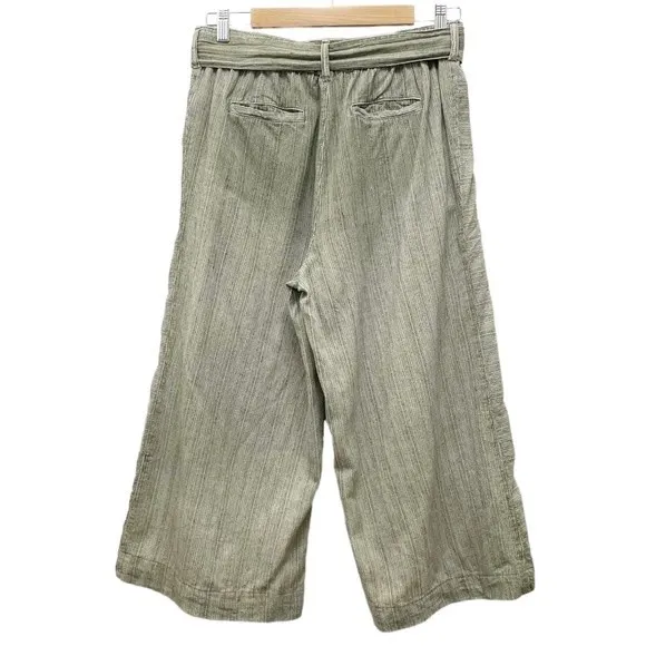 Anthropologie Overdyed Cropped Wide-Leg Lagenlook Pants Olive Stripe Size Small - Image 3