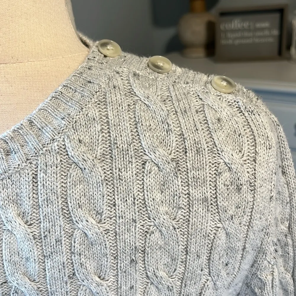 Cable Knit Cotton Sweater Pullover Gray Speckled Crewneck - Image 9