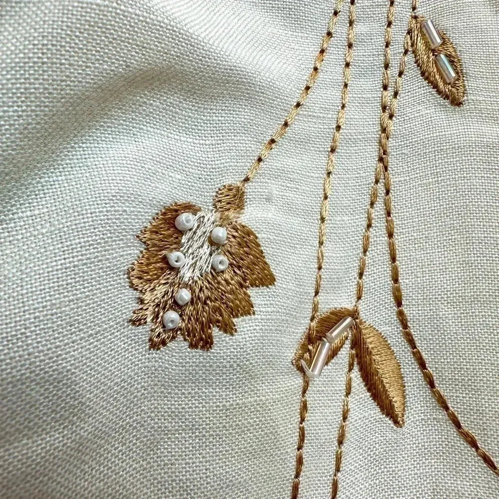 Vintage Annie Alexander Cream Linen Blend Pencil Skirt Floral Embroidery Size 10 Brown - Image 6