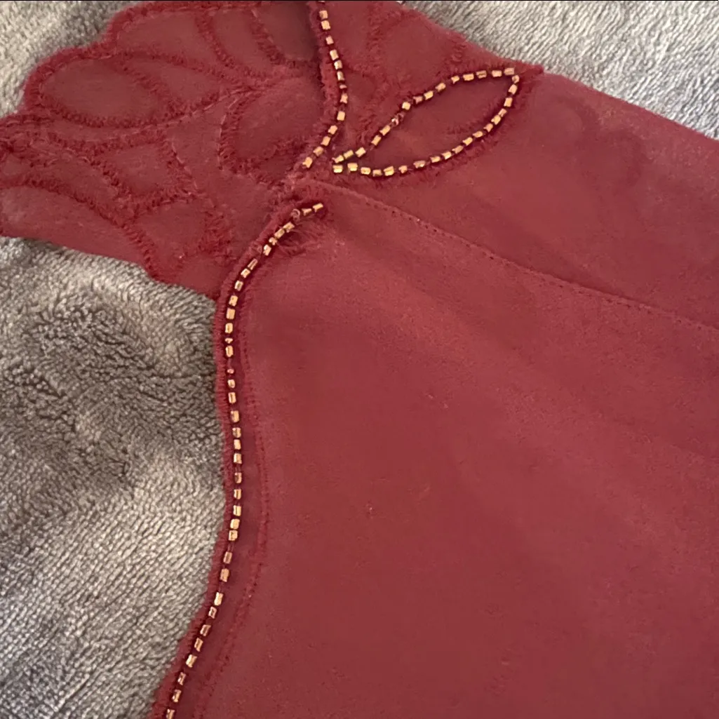 FREE PEOPLE Burgundy Sheer Slip Dress Size small with under slip - Image 9