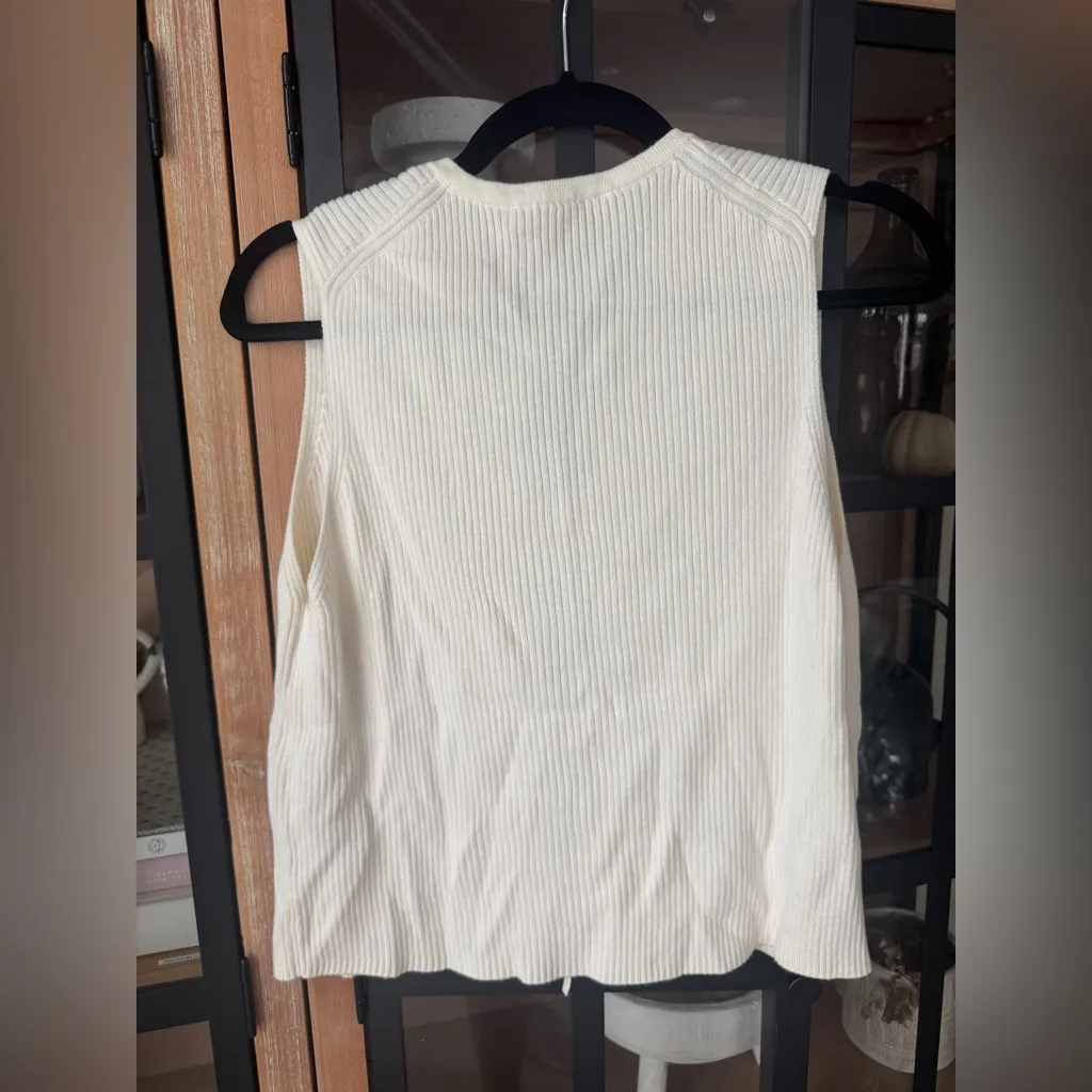 Abercrombie knit sweater vest tie front bows ivory ribbed neutral high neck top - Image 6