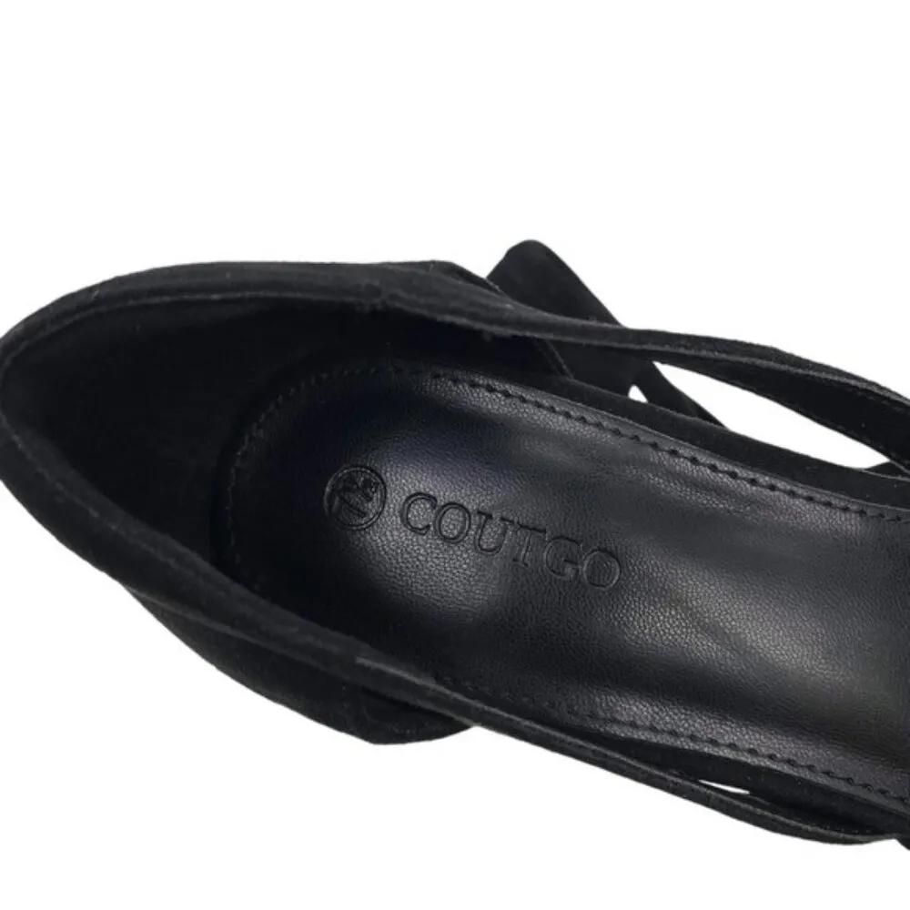 Coutgo Womens Kitten Heel Square Toe Black Faux Suede Pearl Accent Size 7.5 - Image 11