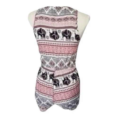 Women Pink Black Printed Half-Zip Sleeveless Jumpsuit Romper Size M Side Pockets - Image 3