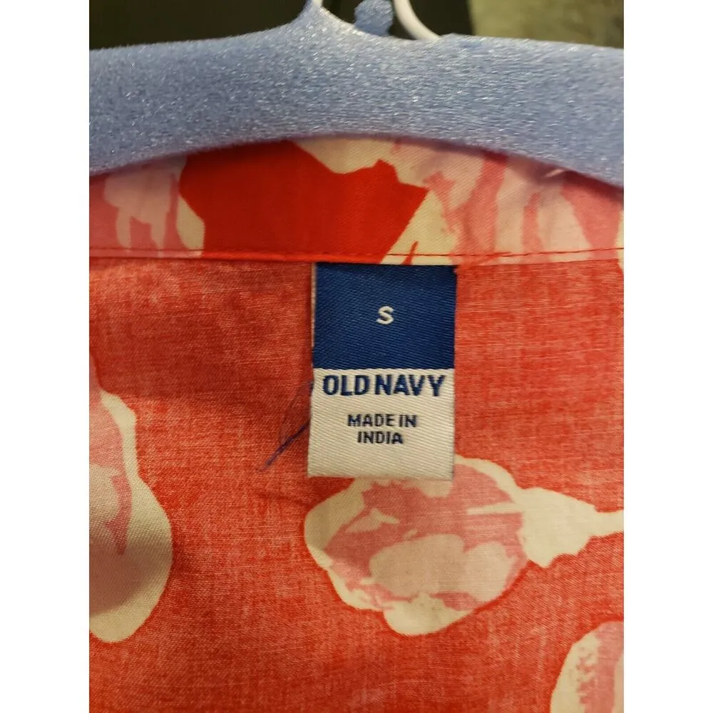 Old Navy Women's Red Floral 100% Cotton V-Neck Short Sleeve Knee Length Dress S - Image 13