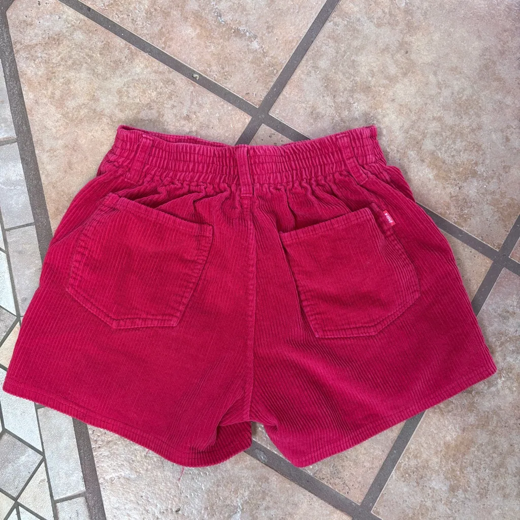 Stylish High Waist Red Corduroy Women's Shorts - Image 2