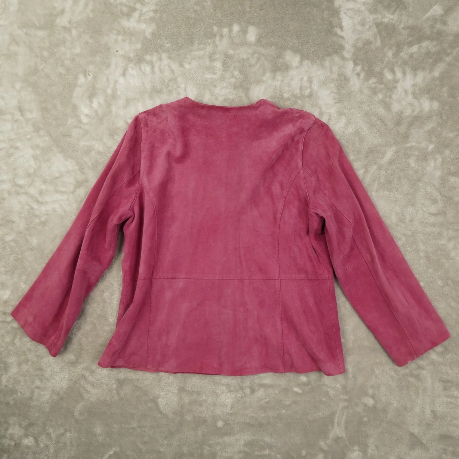 Eileen Fisher Goat Suede Leather Jacket Women's Large Fuchsia Pink Coat Blazer - Image 4