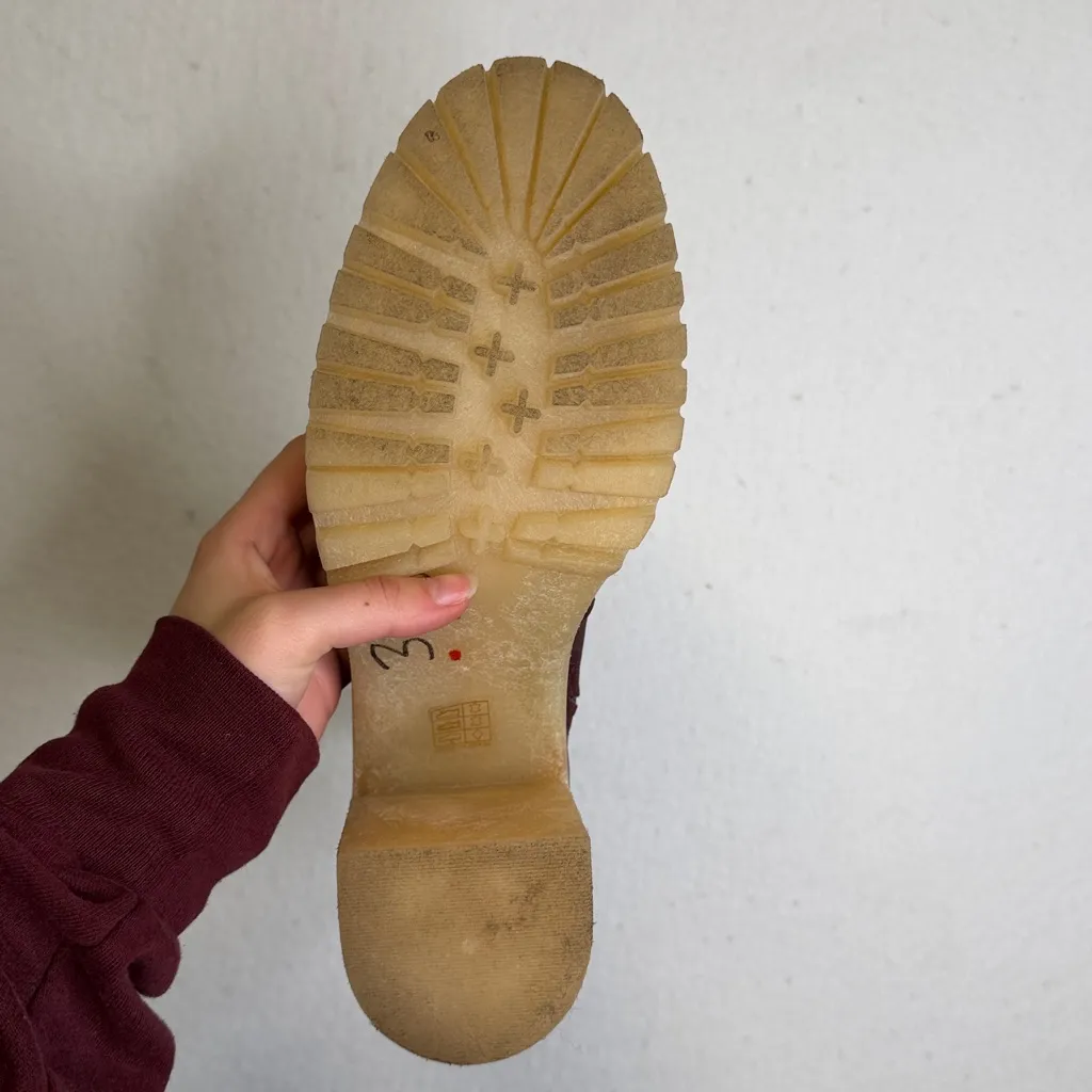 Free People James Wine Leather Platform Heeled Boots - Image 3