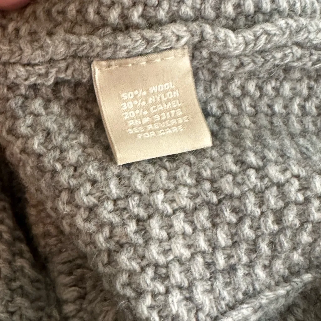 Joan Vass Wool-Camel Cable Knit Sweater – Heather Gray, Size M - Image 5