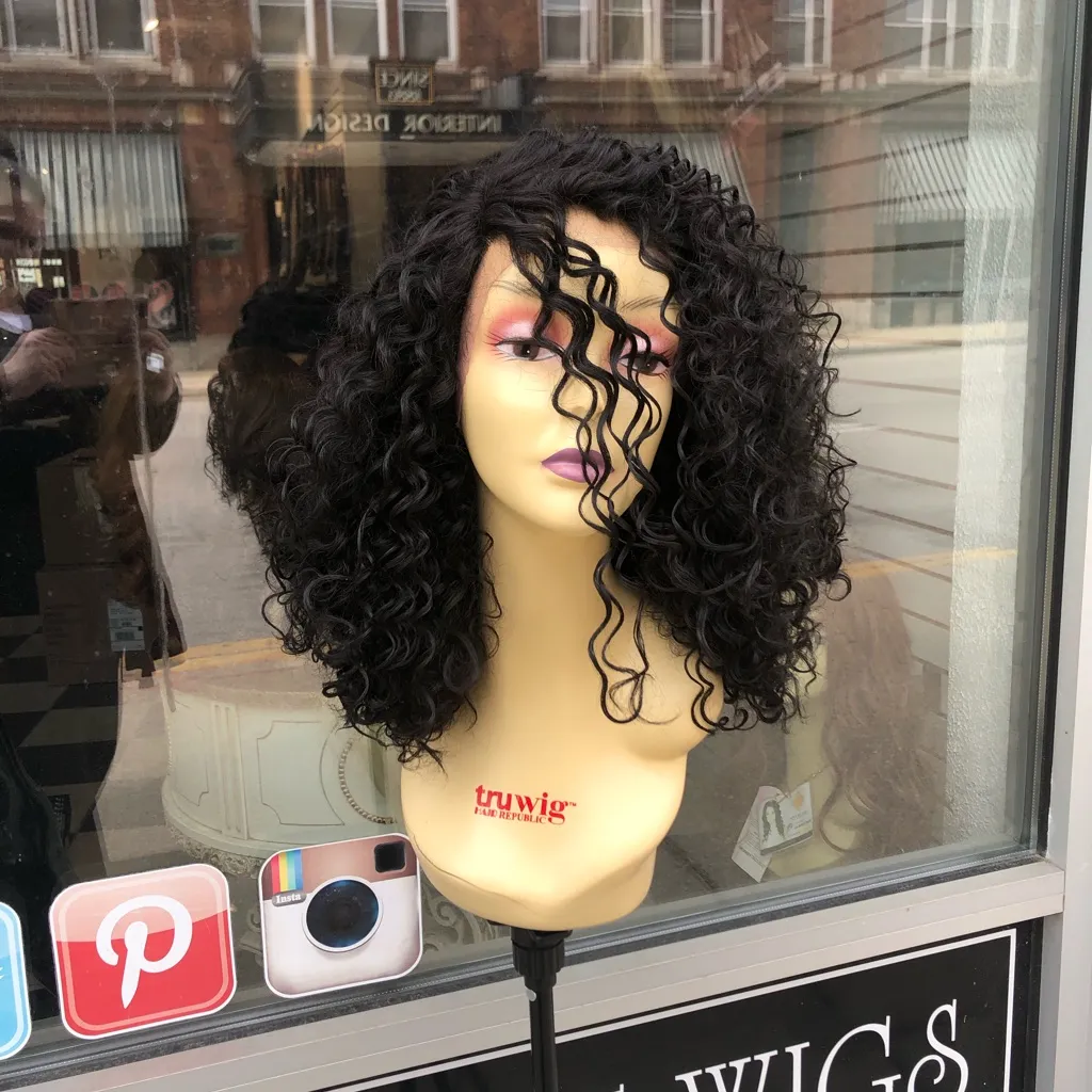 Curly Black lacefront wig medium length 2020 Wig - Image 6