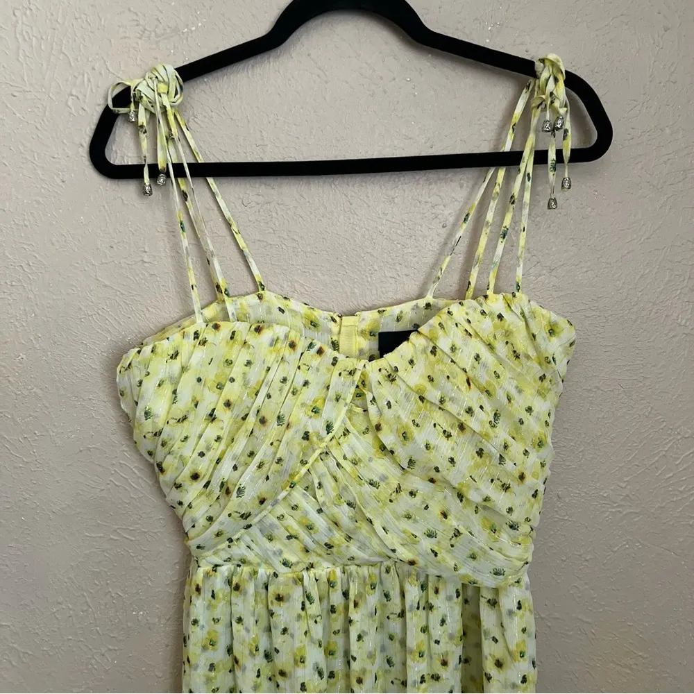 The Kooples Anemone Sweetheart Bodice Yellow Floral Strap Dress Medium - Image 3