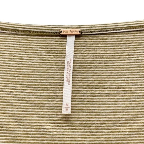 Free People Penelope Tan Striped Knit Top Long Ruched Puff Sleeves Size Medium - Image 10