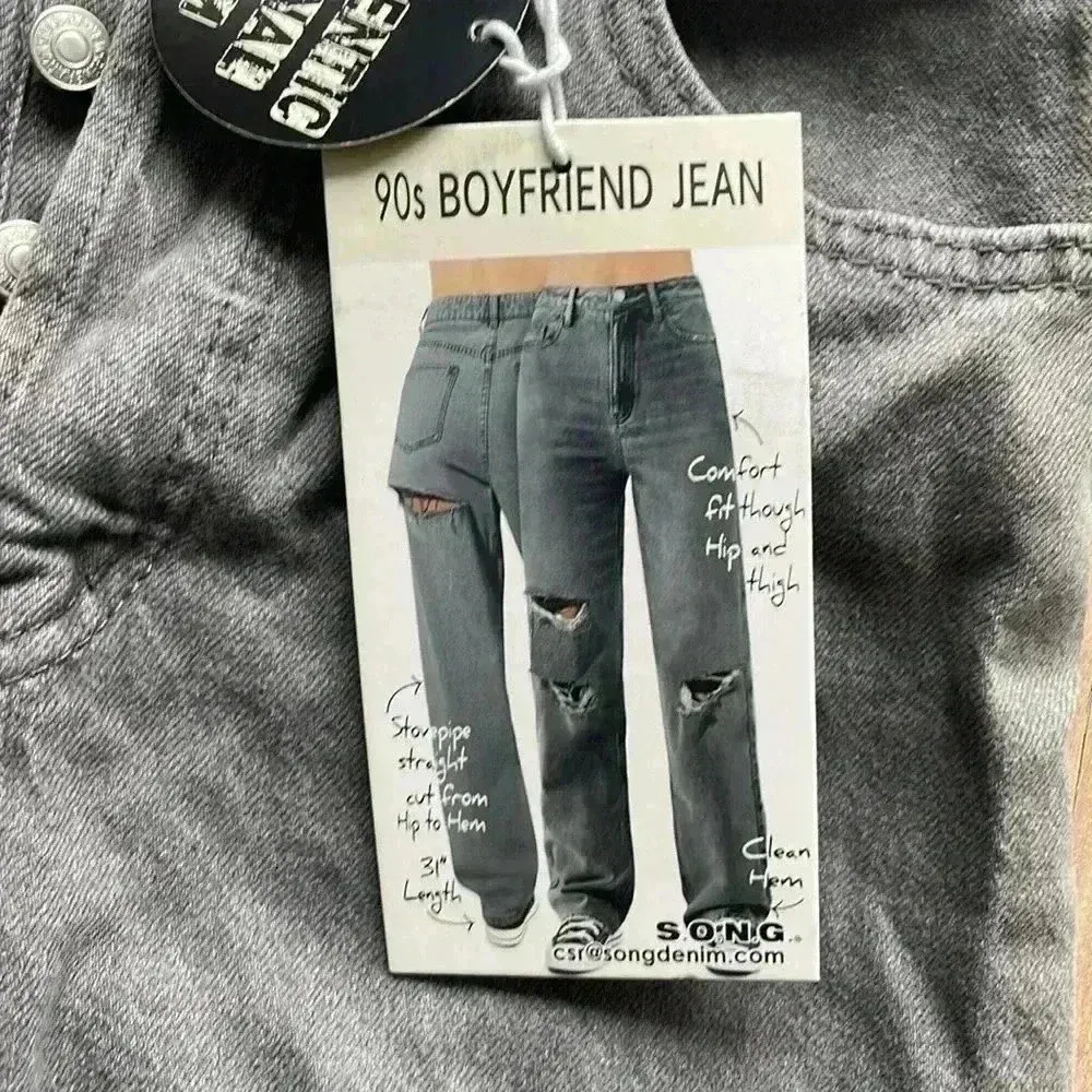 4/$25 NWT S.O.N.G. Ripped Distressed Gray 90s Boyfriend Jeans Sz 7 / 28 - Image 2