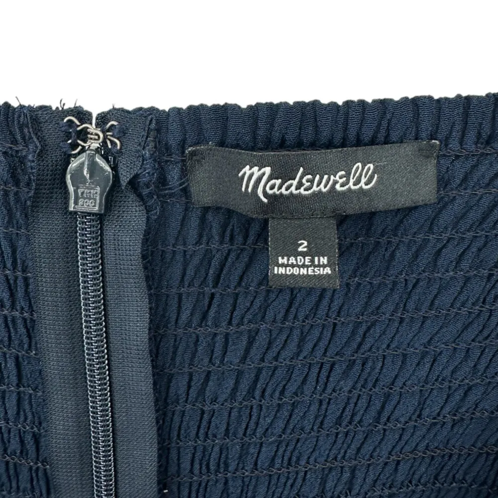 Madewell | Size 2 | Navy Blue Smocked Button-Front Cropped Wide-Leg Jumpsuit - Image 5