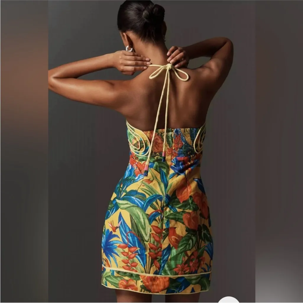 FARM Rio Bright Nature Linen Halter Minidress Size XXS - Image 2