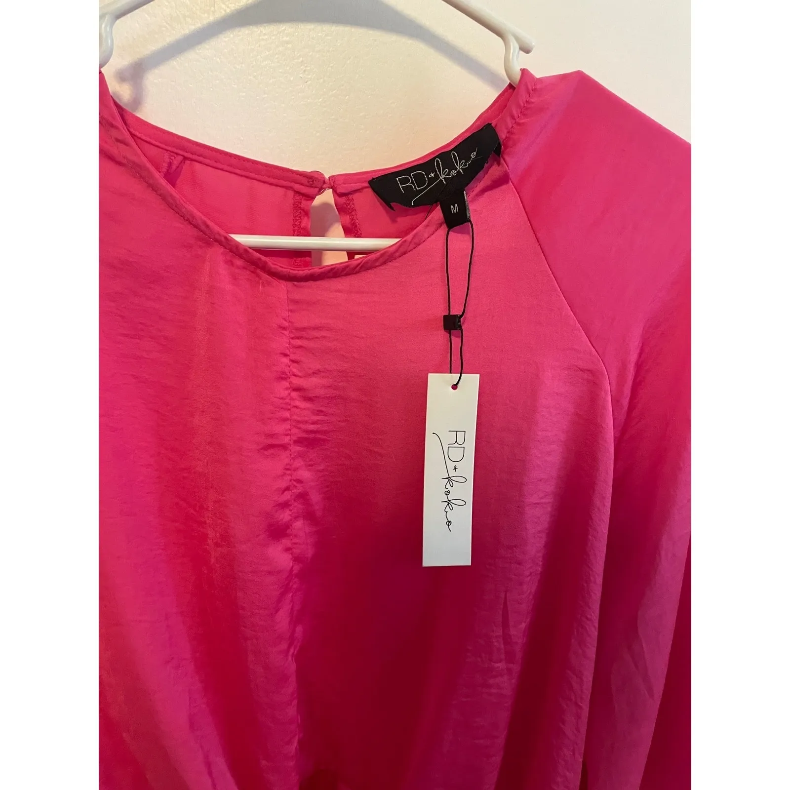 RD Koko Tie Front Blouse Hot Pink‎ 3/4 Sleeve Top Career Casual Party NWT Pink Size M - Image 4