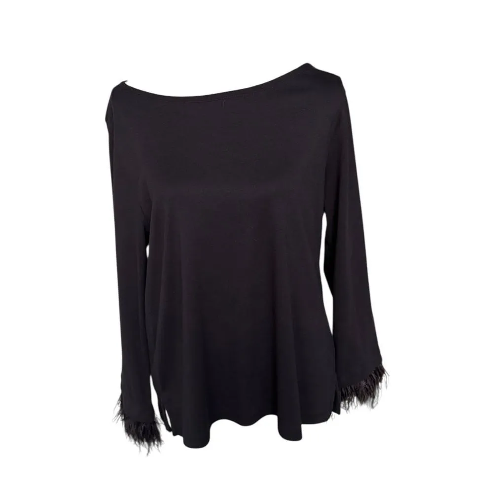 J.Crew Feather-trim long-sleeve shirt Black NWT L - Image 2