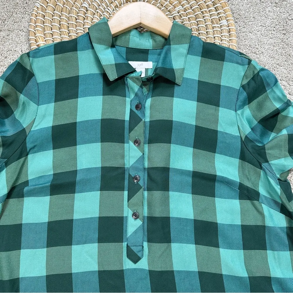J. Jill Green Buffalo Check Plaid Shirt Dress Longsleeve Pockets Scots Pine XS - Image 4