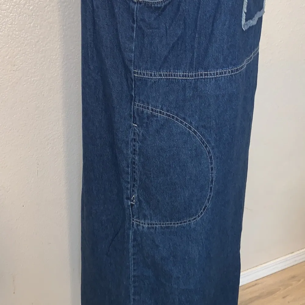 Original TY Wear vintage blue denim embroidered flowers jean overall dress Size 12P - Image 5