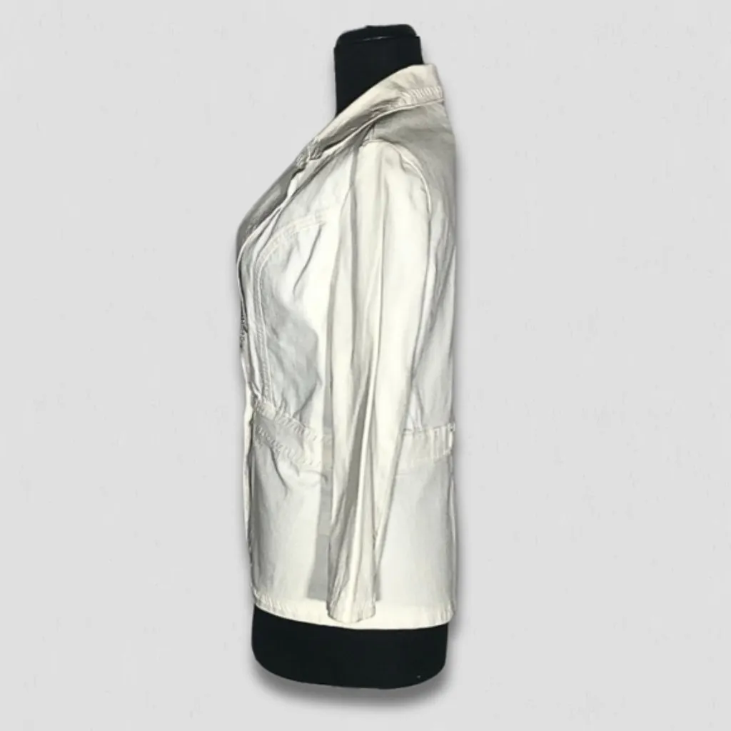 Apostrophe Embroidered Blazer Button Front Cotton Blend Cream Off White sz 2 - Image 4