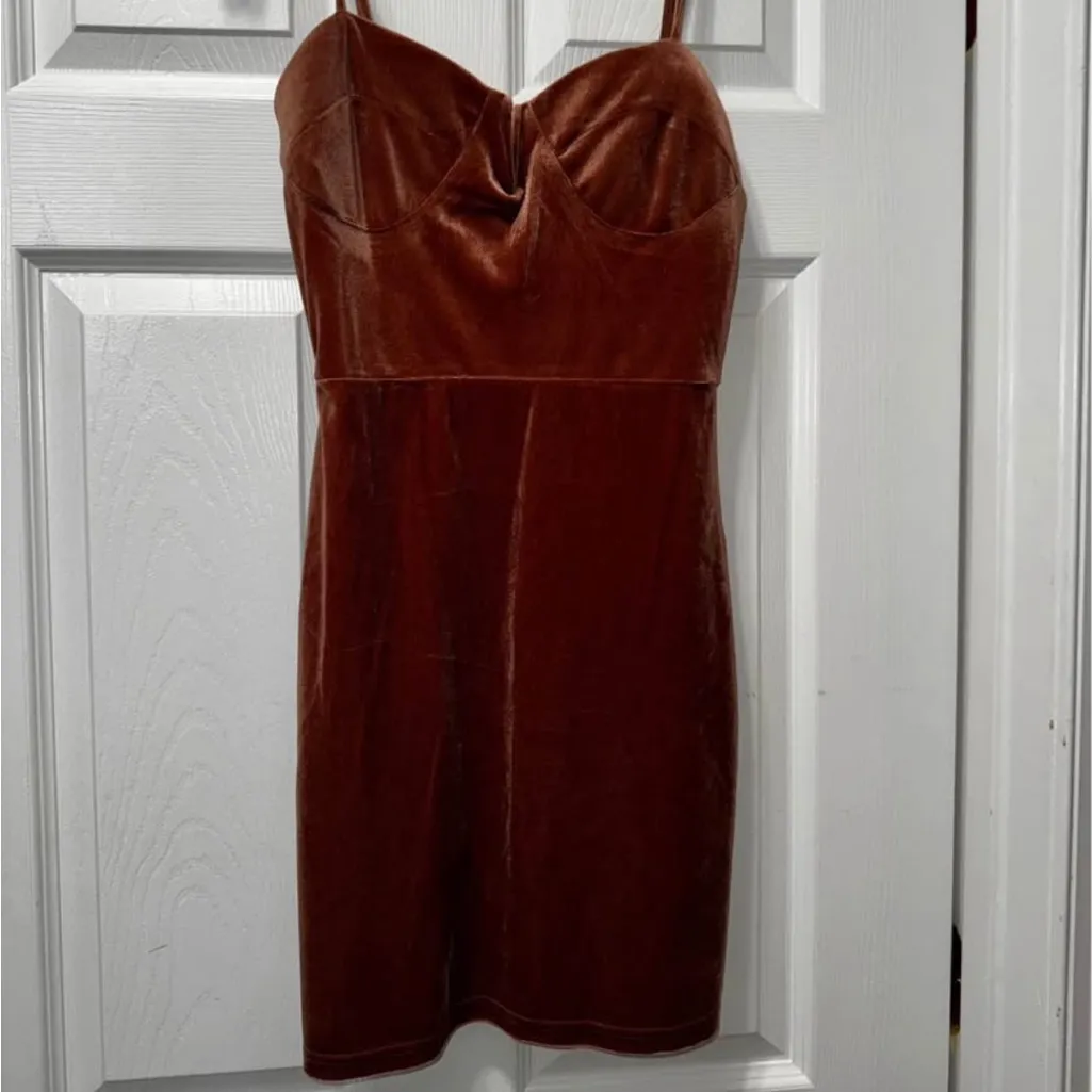 Lulus Social Soiree Rust Orange Velvet Bustier Bodycon Mini Dress - Image 2
