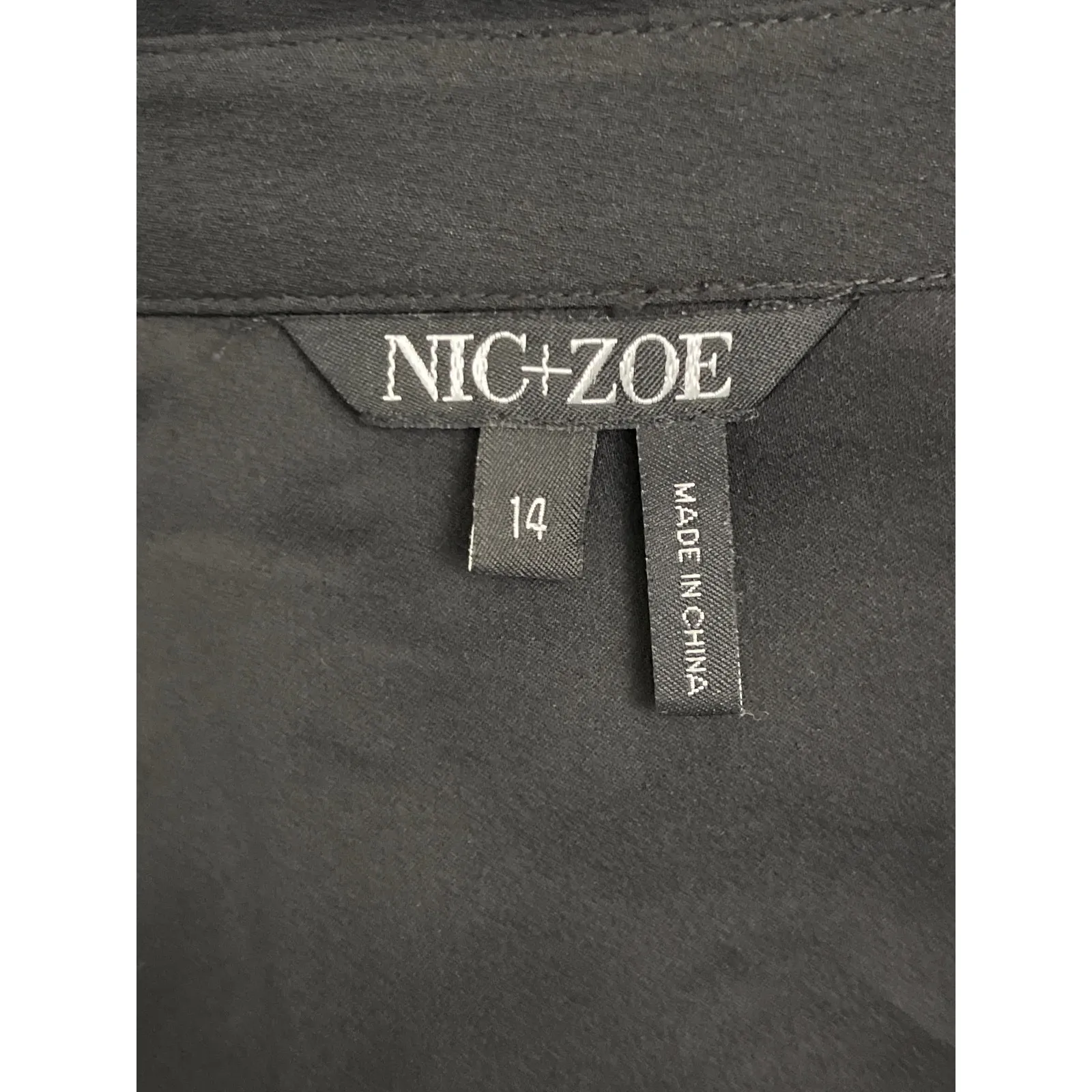 Nic + Zoe Black Button Front Shirt Dress Size 14 Tie Waist EUC - Image 2