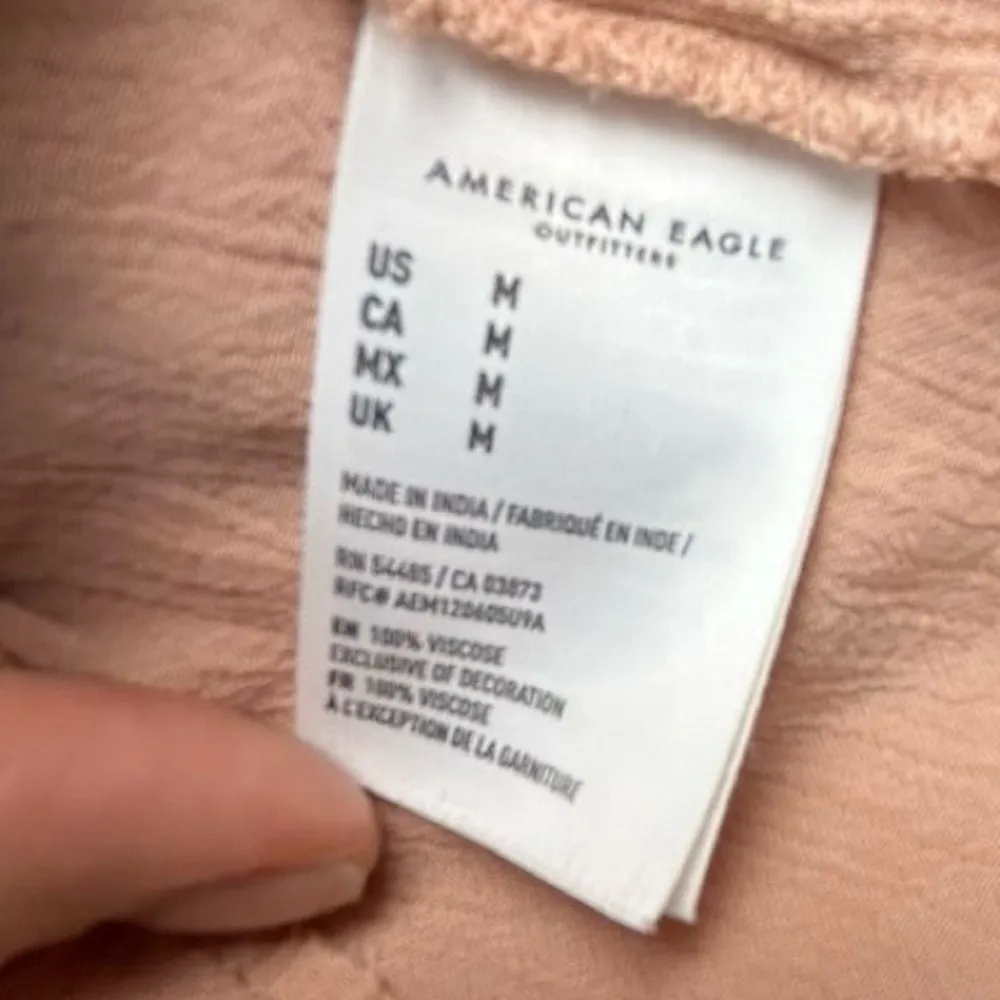 American Eagle Women's M Pink/Peach Boho Bell Sleeve Blouse Embroidered Casual - Image 9