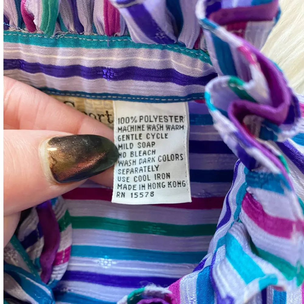 VTG Purple Rainbow Schrader Sport Petites Stripe Dress Size 8 - Image 9