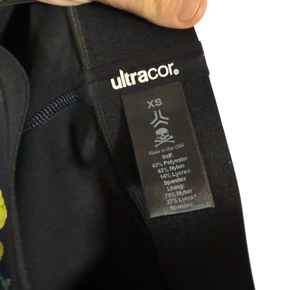 Ultracor Soul Cycle Navy Blue Floral High Rise Leggings Velvet Racing Stripe XS - Image 7