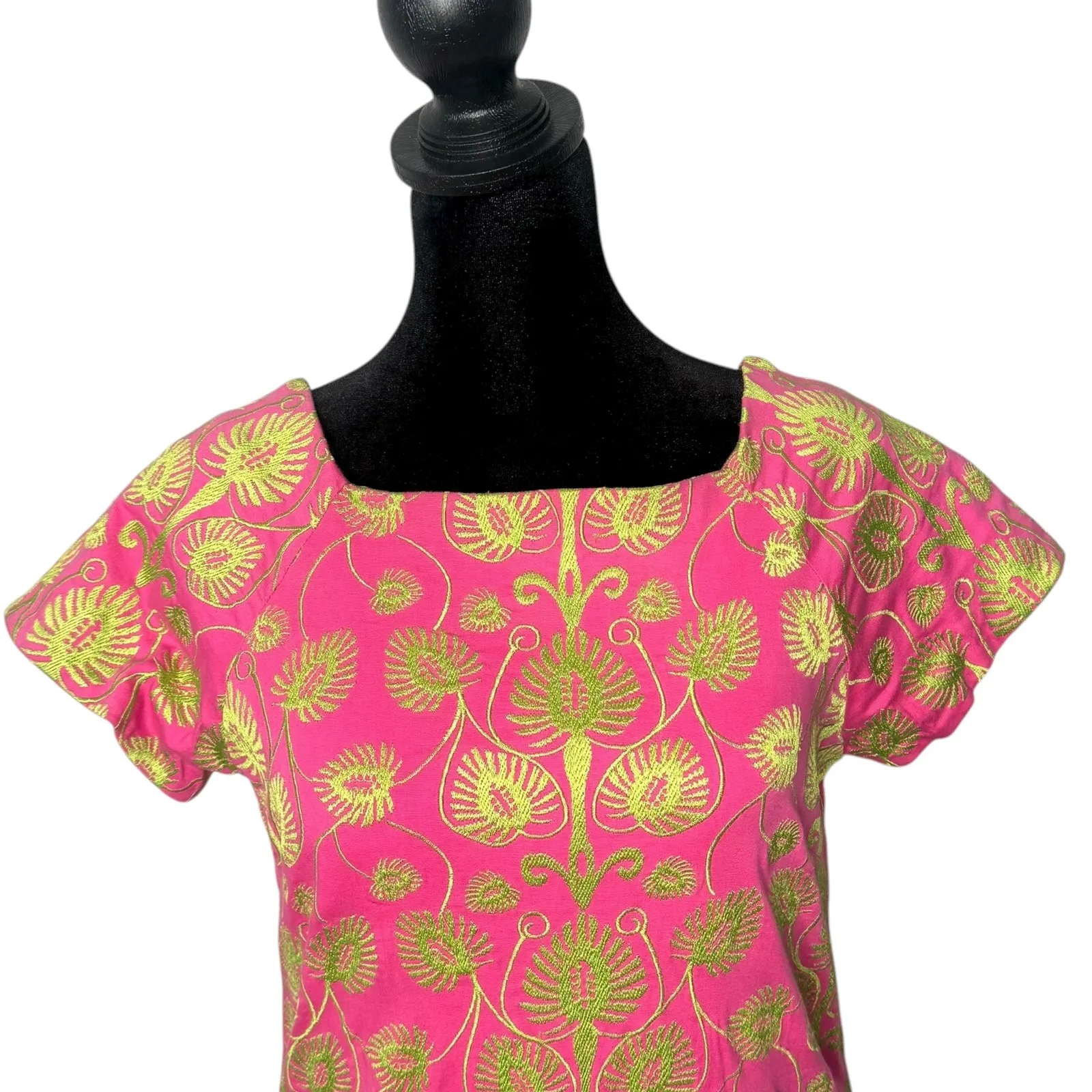 Womens Floral Embroidered Pink Green Shift Dress Size 2 Square Neck‎ Folk Ethnic - Image 4