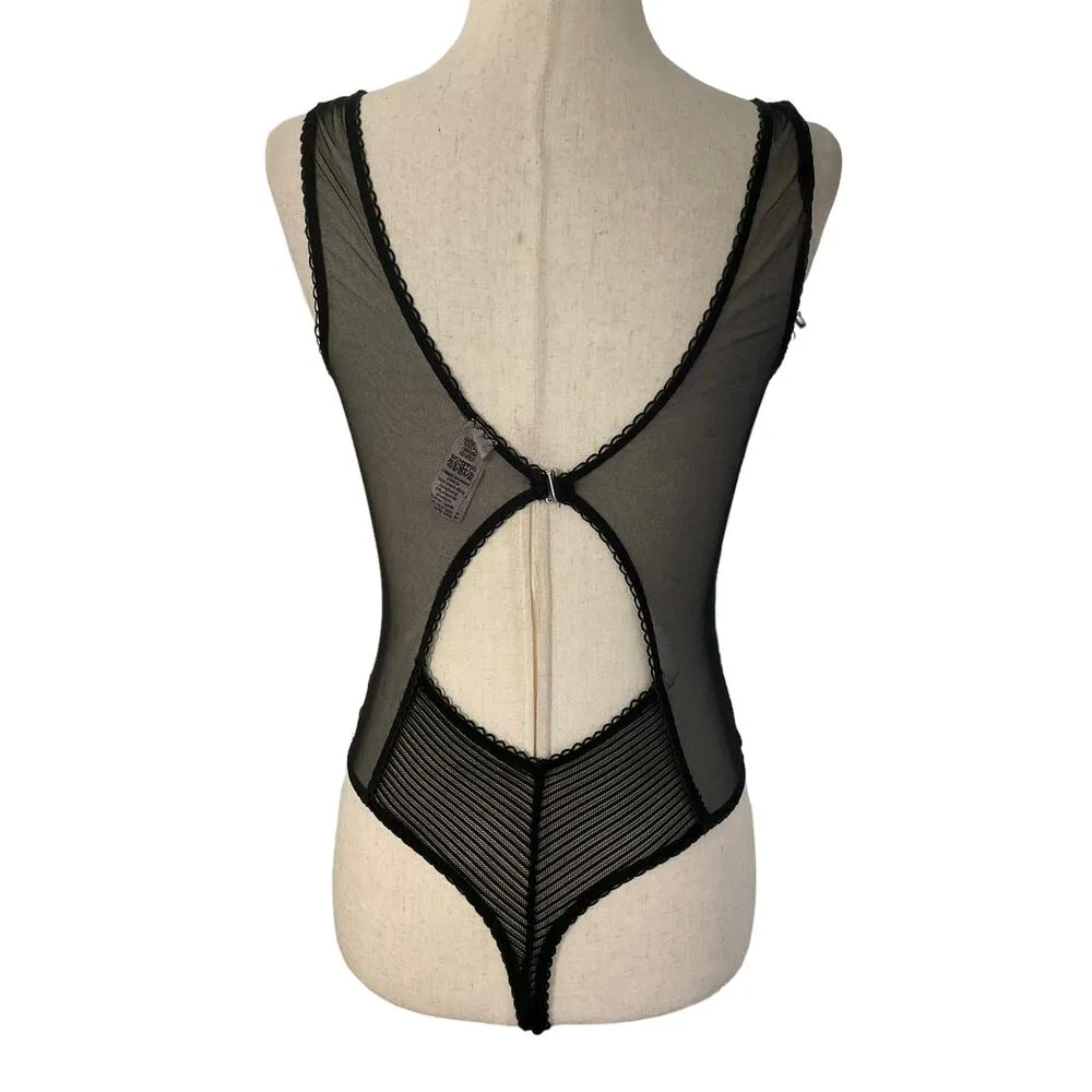 Victoria's Secret Black Lace Mesh Lingerie Bodysuit Women Size Medium | 51-46** - Image 2