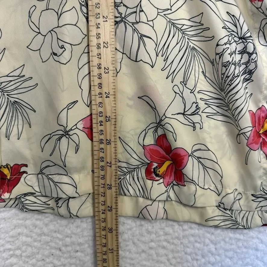 Zara Shirt Womens Small‎ Cream Red Floral Hawaiian Button Up Short Sleeve Top - Image 7