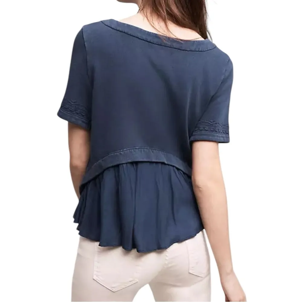 Huesca Pieced Top Saturday Sunday Navy Blue Ruffle Back Small - Image 2