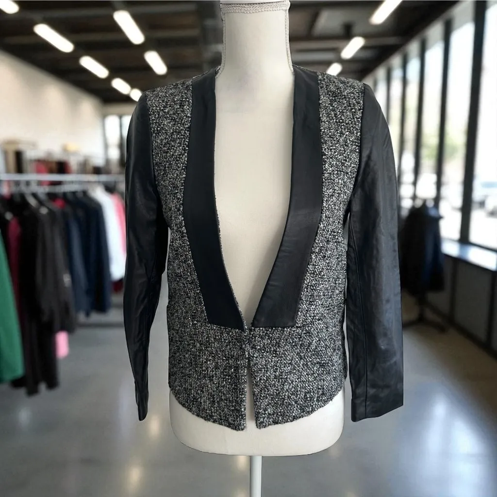 BY MALENE BIRGER Elegant Sway Chium Leather Tweed Blazer Jacket Size 36 US 4 NWT Black - Image 2