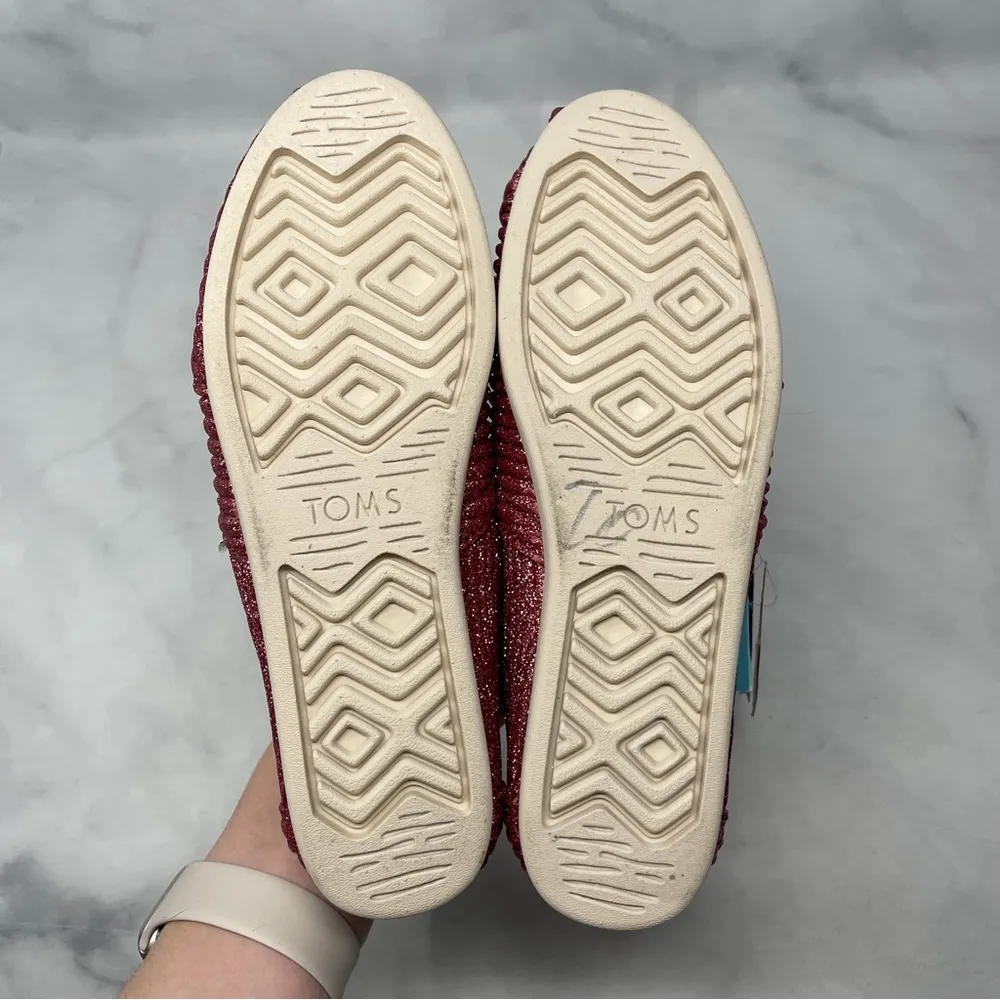 NEW TOMS Alpargata Dark Rose Textured Glitter Cord Slip On Loafer Shoes Pink 5.5 - Image 9