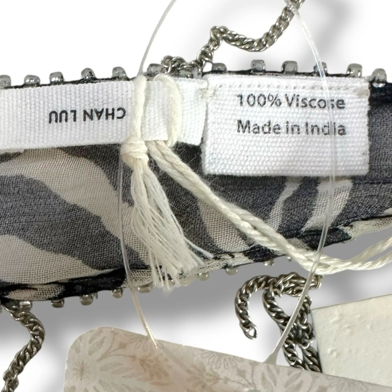 Free People Chan Luu Digital Desert Fringe Skinny Scarf Eggshell Bohemian Grunge - Image 8