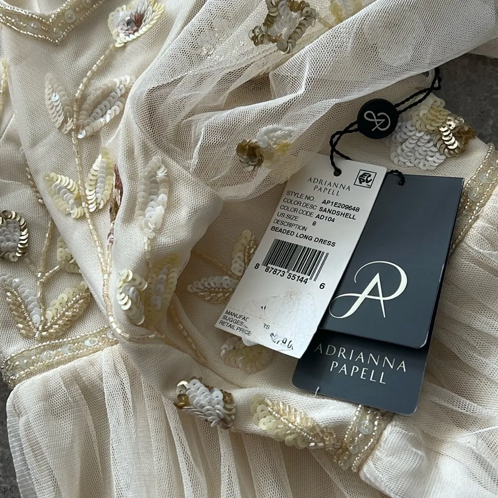 NWT Adrianna Papell Beaded Long Dress, Sand Shell Size 8 New w/Tag Retail $279 - Image 10