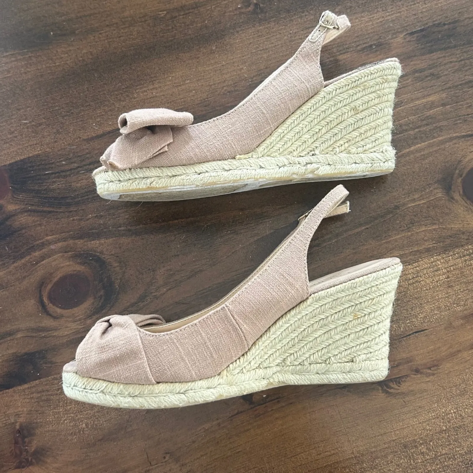 Talbots Collection Linen Bow Wedge Espadrille Sandal Peep Toe Slingback Shoe 8.5 - Image 6