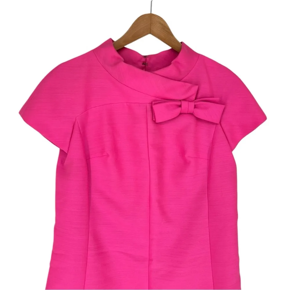60’s Vintage Hot Pink Party Dress Cap Sleeve Bow Detail Cocktail Retro Size 8 - Image 3