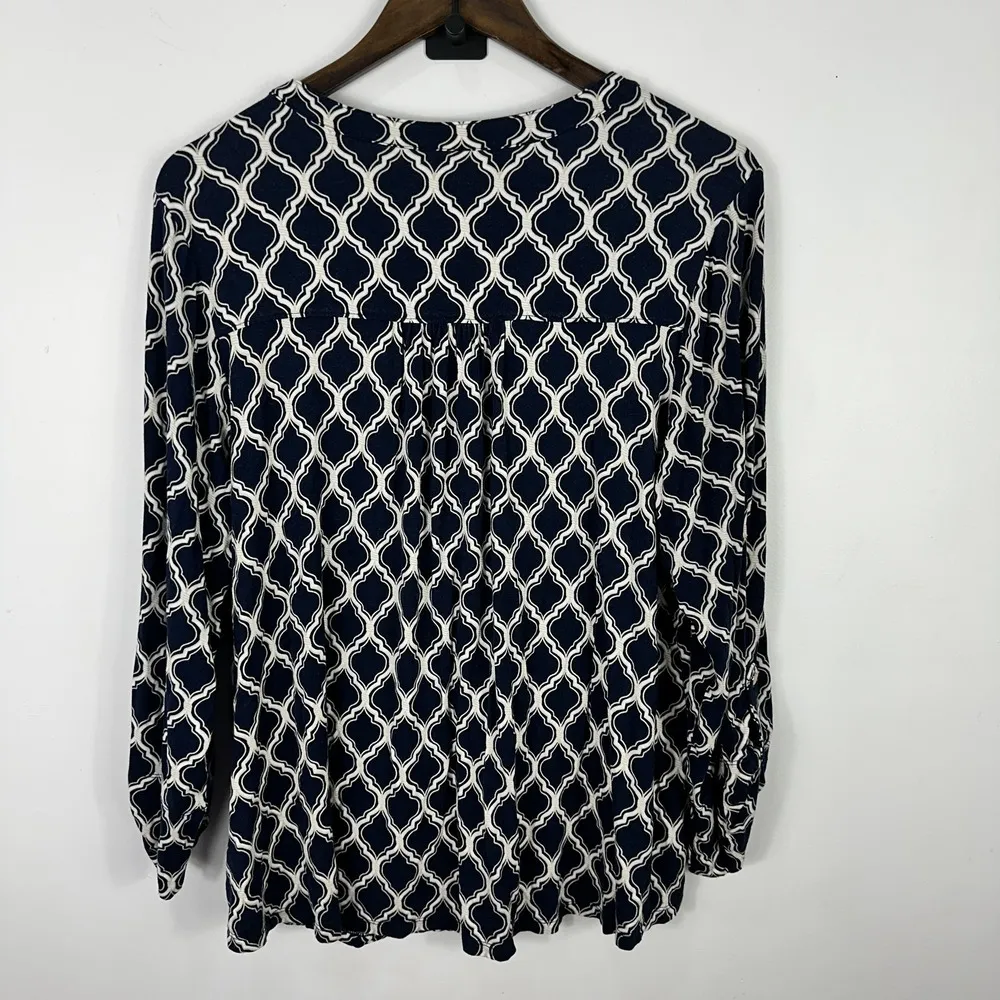 Charter Club Shirt Women 1X Navy White Geometric Print Long Sleeve Office Career - Image 7
