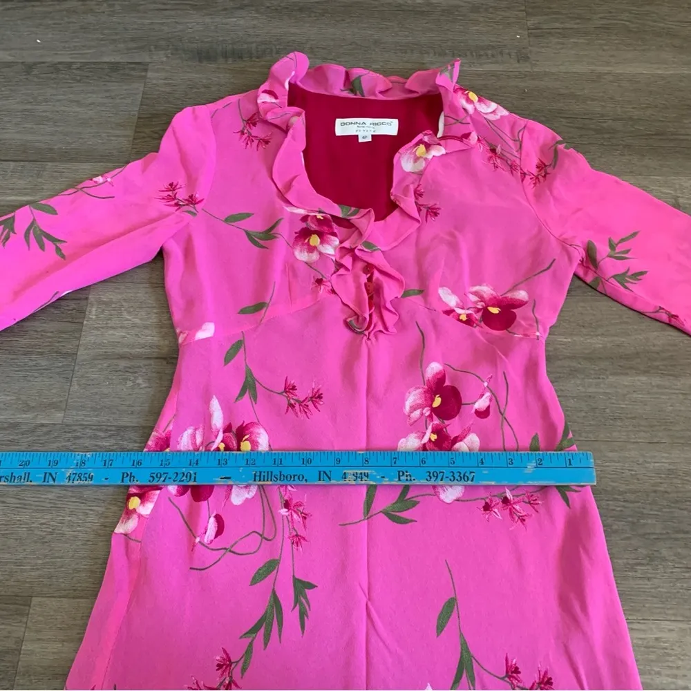Vintage 1980/90s DONNA RICCO New York pink floral Rayon Dress SZPetite 4 031424 - Image 7