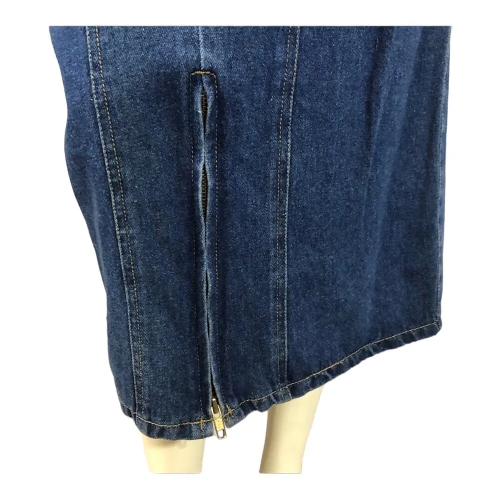 Cap Ferrat long denim skirt with zipper slit closing size 13 Blue - Image 4