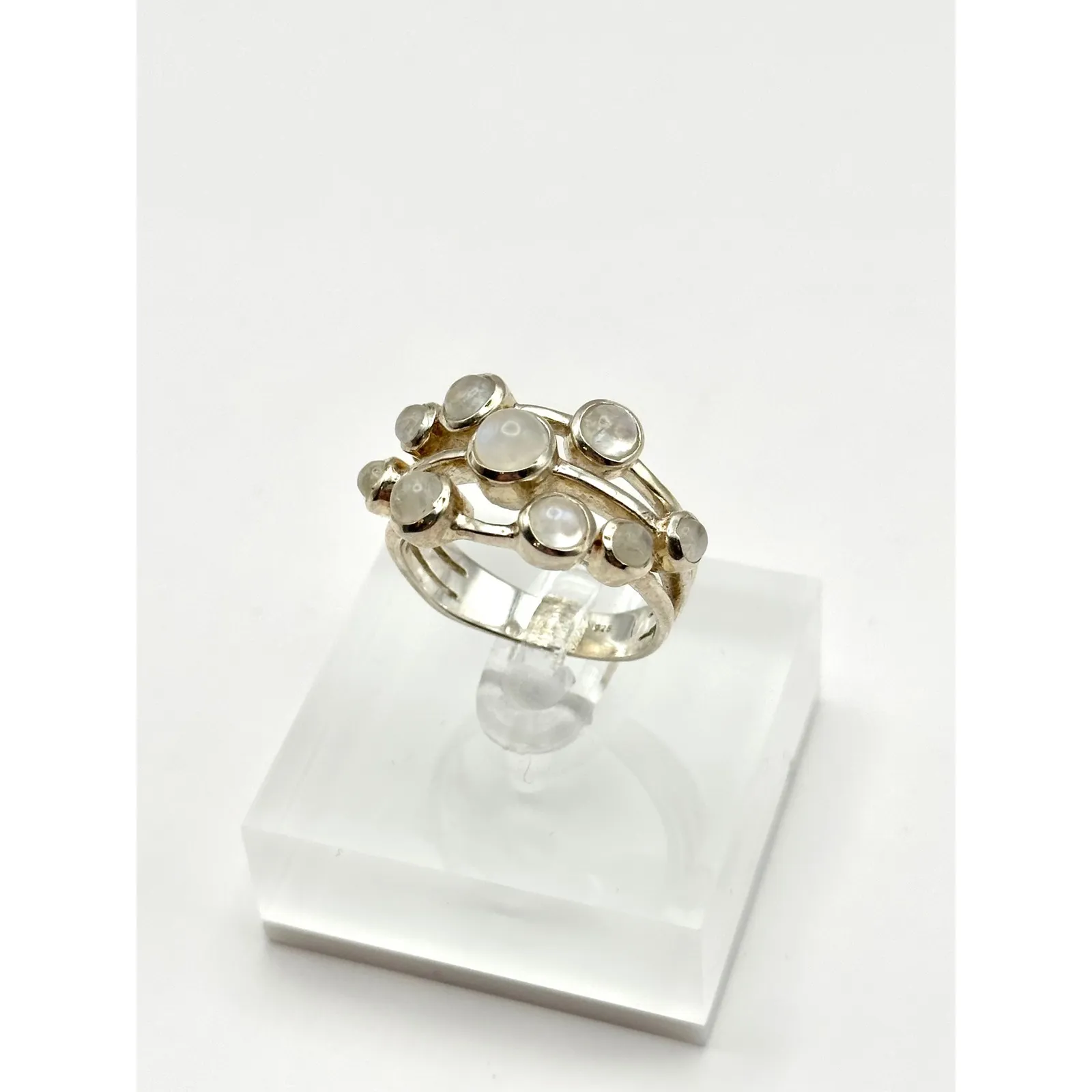 Moonstone Cluster Sterling Silver Ring Size 9 - Image 3