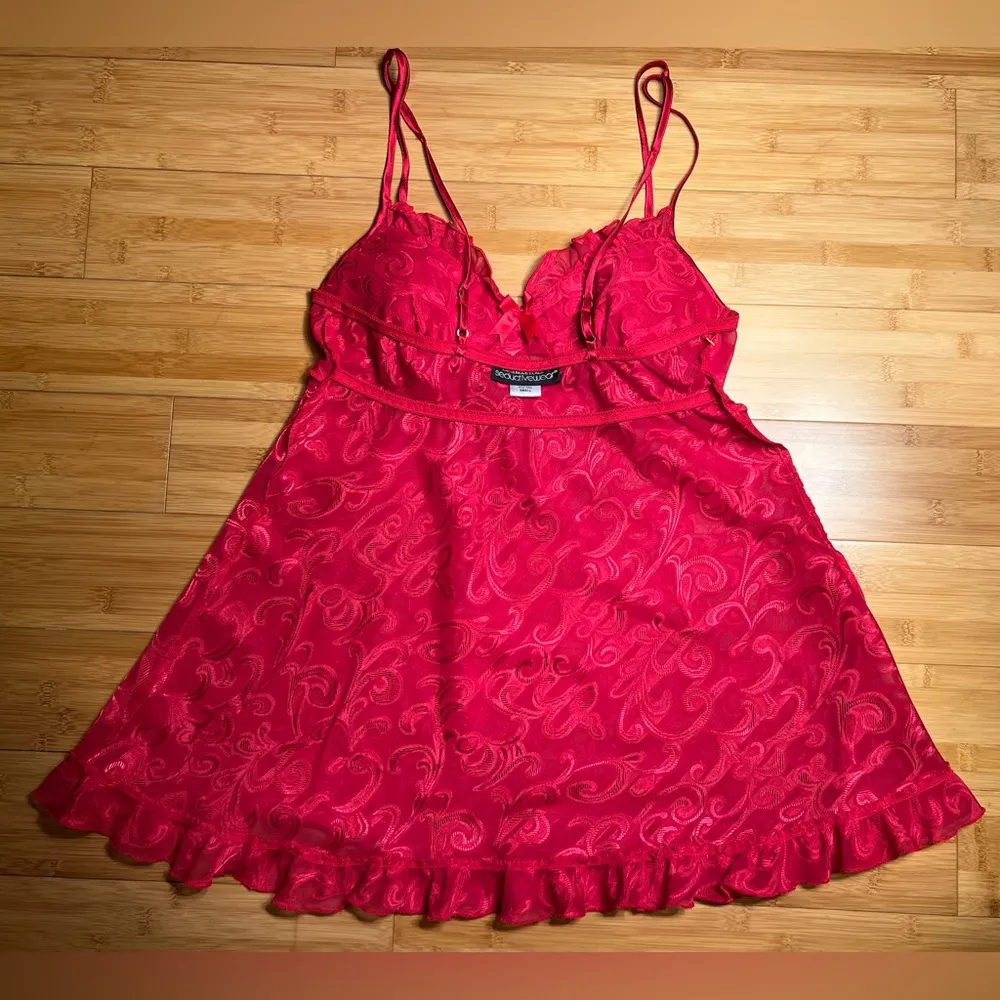 Cinema Etoile Seductivewear Red Sheer Chiffon Babydoll Lingerie Chemise,Y2K|Sz:S - Image 11
